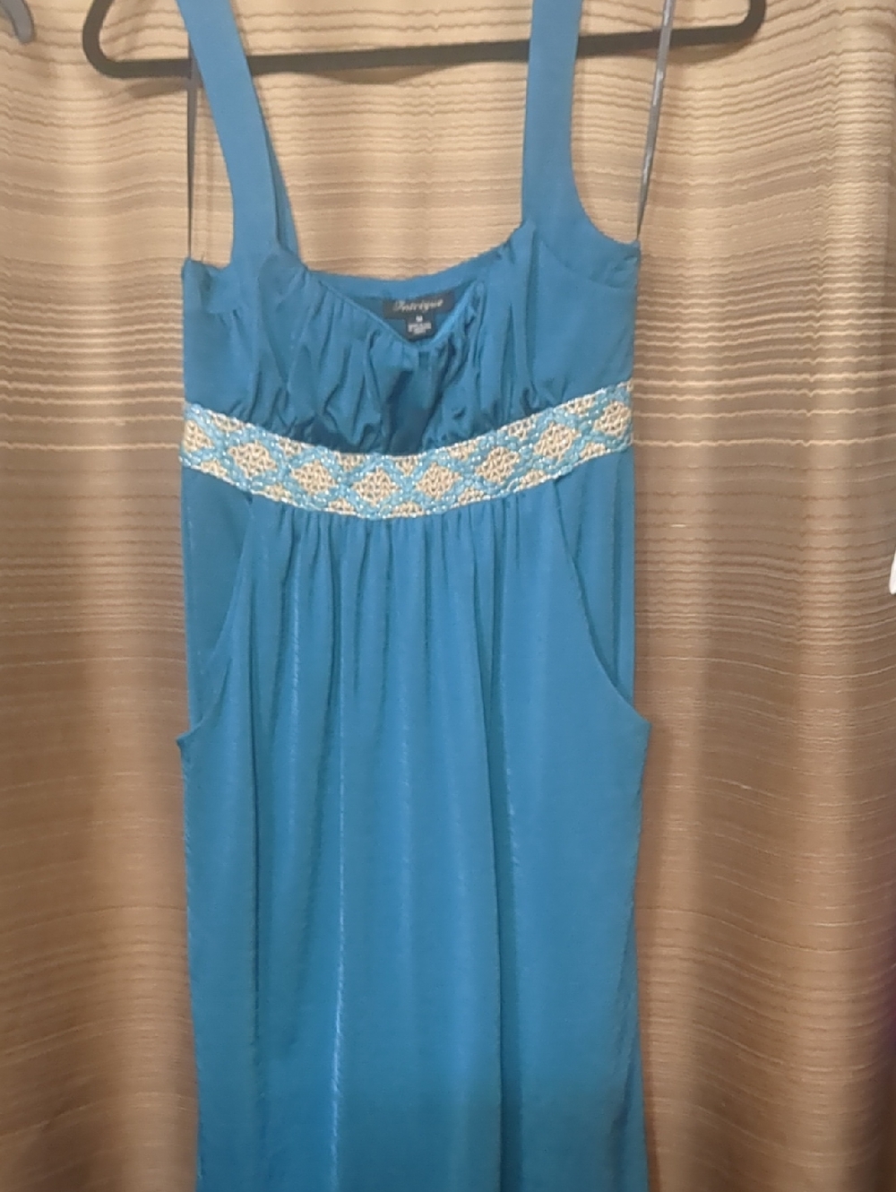 Embroidered Waist Turquoise Mini Dress with Pockets